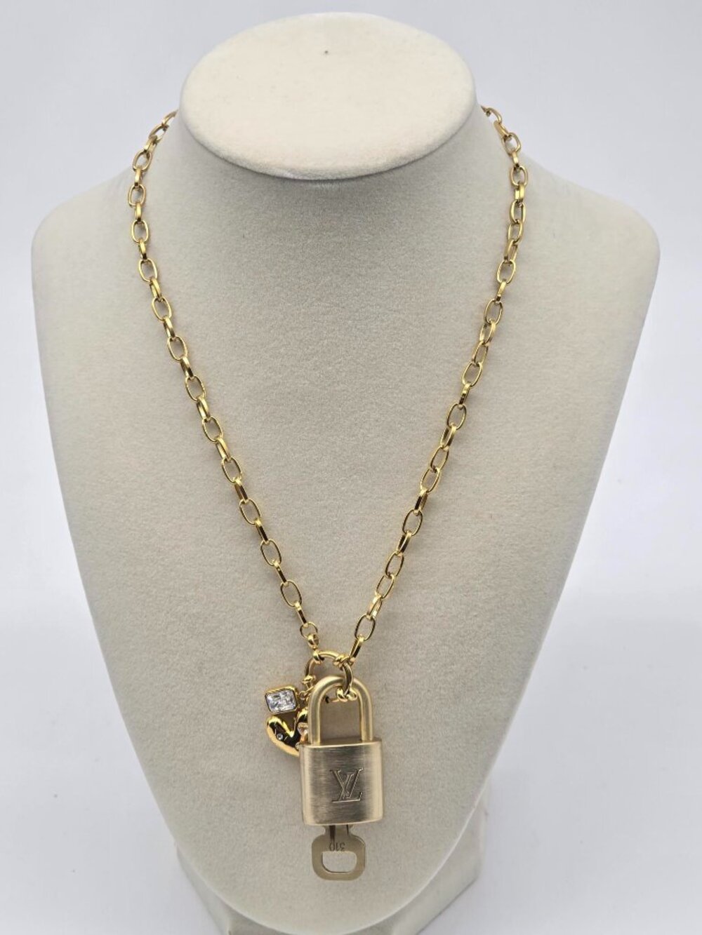 Stainless Steel Gold-Plated Necklace with Authentic Louis Vuitton Padlock